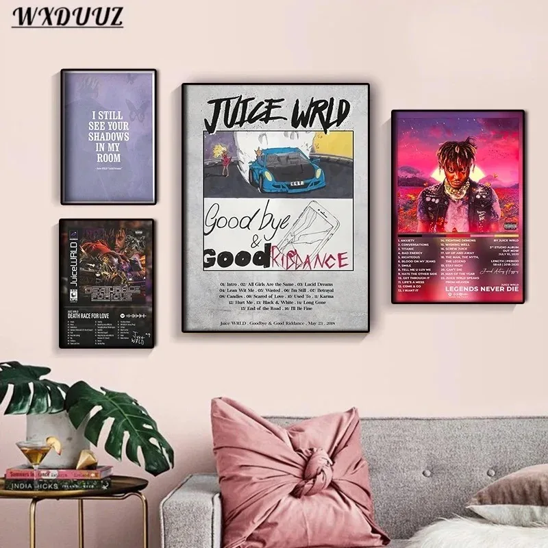 عصير WRLD ألبوم قماش الفن لديكور الغرفة ، مجموعة ملصقات جيدة فقط ريدانس ، موسيقى الراب ، الهيب هوب ، سباق الموت للحب ، جدار الفن