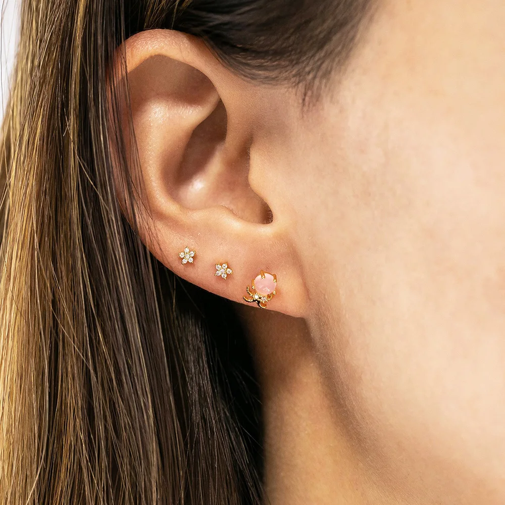 2PCS Mini Ocean Series Animal Small Stud Earrings for Women Multicolor Zircon Marine Lobster Crab Ear Studs Piercing Jewelry