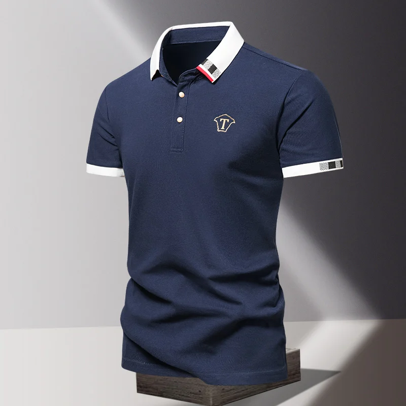 

2024 Summer New Men's Pure Cotton Short sleeved T-shirt for Men's High end Casual Lapel Half Sleeved Polo Shirt Men's Top