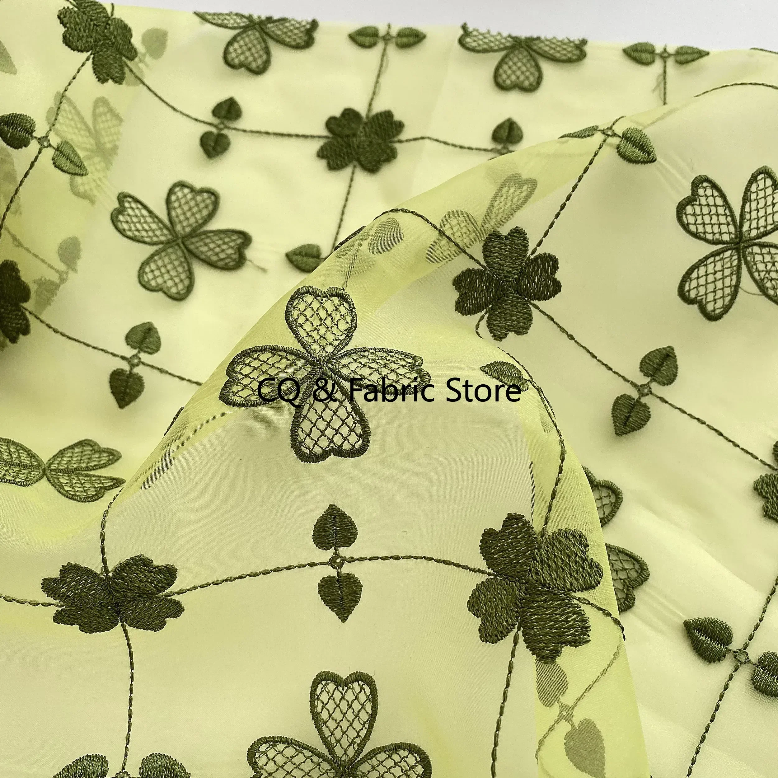 

Зеленая ткань из органзы с вышивкой для женского платья, дизайнерская ткань ручной работы, сделай сам