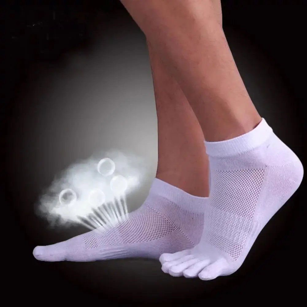 Meias de algodão de cinco dedos para homens, respirável, tornozelo, tripulação, esportes, corrida, monocromática, preto, branco, cinza, masculino Sox, curto