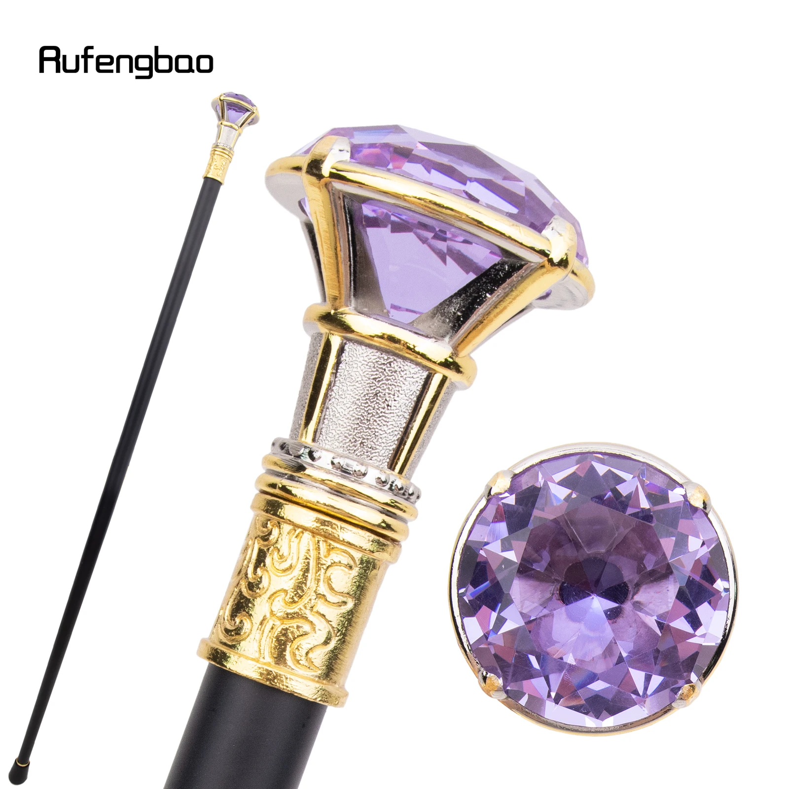 Light Purple Diamond Type Golden White Single Joint Walking Stick Decorative Cospaly Party Walking Cane Halloween Crosier 90cm