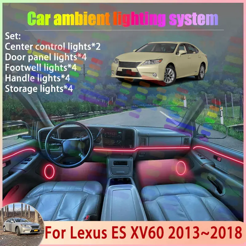 

Для Lexus ES XV60 MK6 2013 ~ 2018 2/18 в 1, автомобильная атмосферная лампа, абажур RGB, ансамбль, стример, атмосферный набор, автоаксессуары