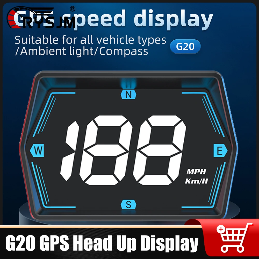 

G20 HUD GPS-дисплей на лобовом стекле с большим шрифтом, цифровой спидометр, компас с сигнализацией о превышении скорости для универсальных автомобилей, электронные аксессуары