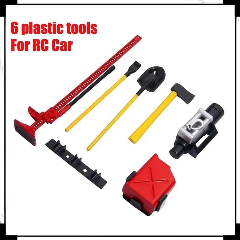 6pcs 1/10 Scale Garage Accessories Tools Hi-Lift Jack Winch Shovel Jerry Can Axe Toy for RC Crawler Truck SCX10 TRX4 D90 CC01