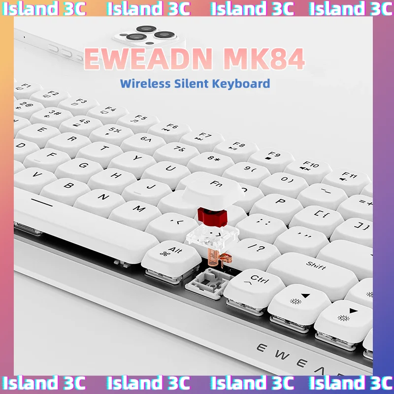 

EWEADN MK84 Беспроводная механическая клавиатура Bluetooth Бесшумная низкопрофильная игровая трехрежимная тонкая алюминиевая панель Аксессуары Подарки для девочек