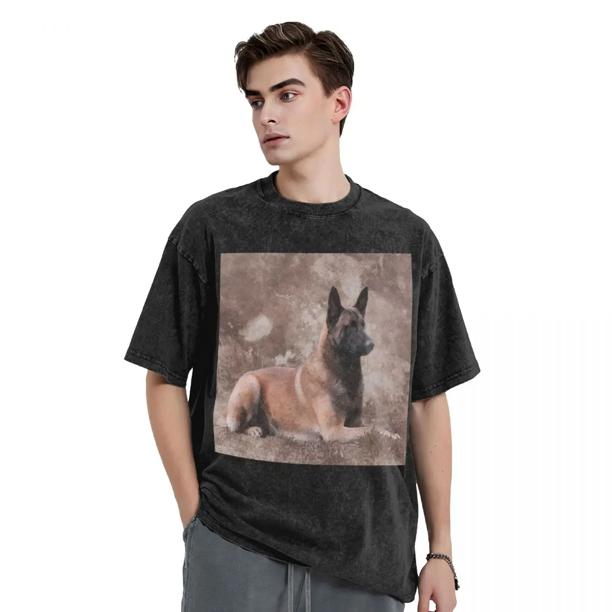 

Belgian Shepherd Malinois Mechelaar Dog Washed T Shirts Printed Short Sleeve Hip Hop T-Shirt Streetwear Tops Tees for Men Women
