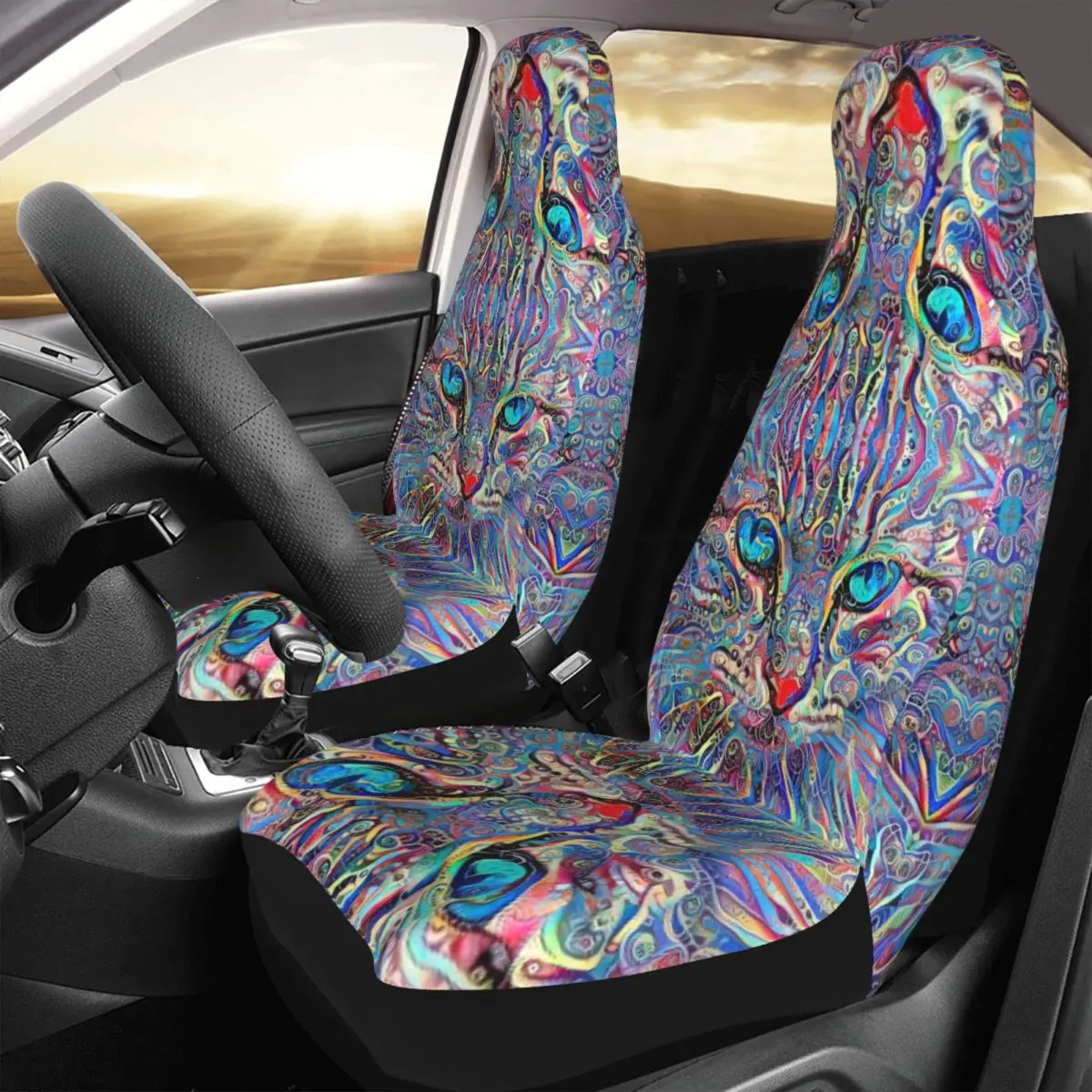 Psychedelic Blue Violet Cat Universal Car Seat Cover Four Seasons Travel Auto Seat Cover Fabric Hunting