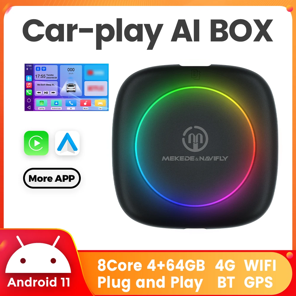 

4+64G Carplay Ai Box Android 11 GPS Navigaiton TMAP For UniversalAll Cars Netflix YouTube TikTok Wireless Android Auto & CarPlay