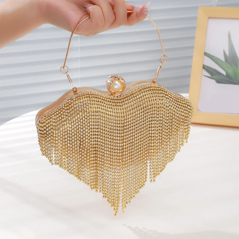 Clutch Lip Luxury Tassel Evening Purse Bag Diamond Wedding Party Handbag Glittering Chain Bag