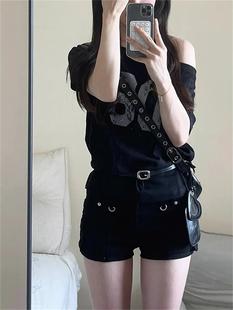 ملابس العمل الأمريكية الرجعية الدنيم orts المرأة حجم كبير منخفضة الخصر تشديد ألف خط ملابس العمل فائقة فورت السراويل الساخنة عالية الخصر الجينز