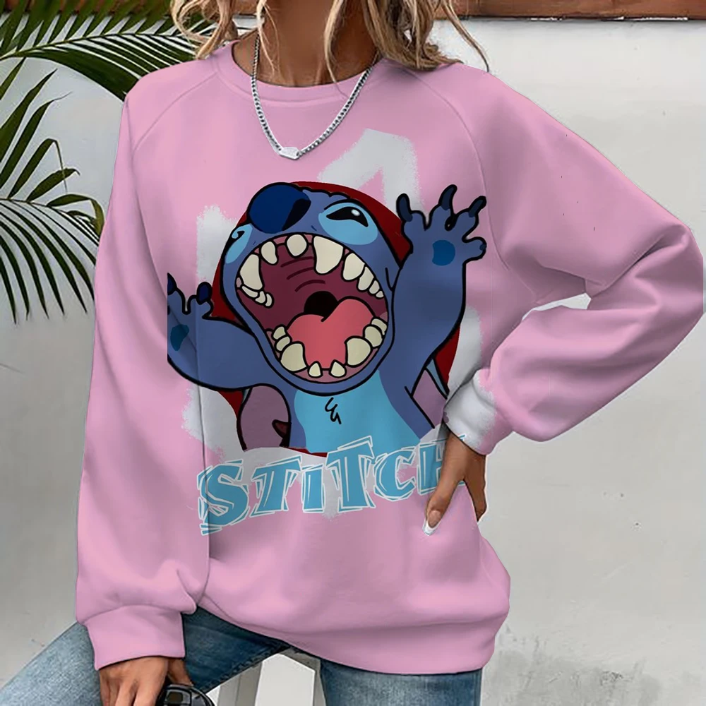 New fashionable long sleeved casual pullover for women, printed loose round neck top, Disney Stitch Christmas sweatshirt