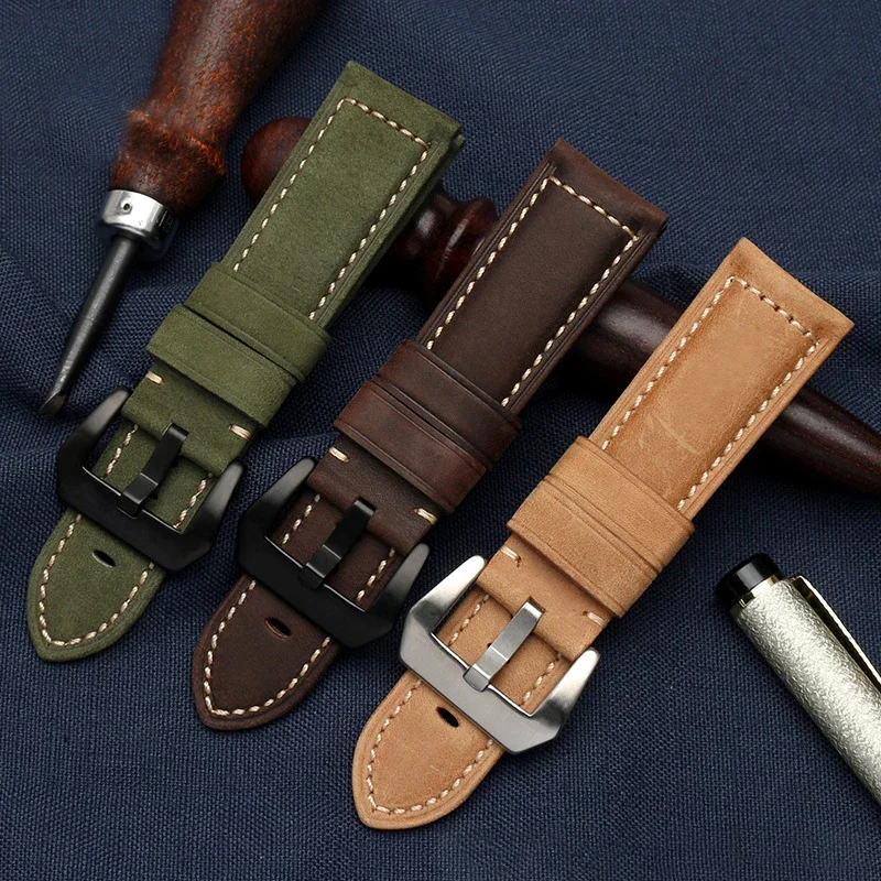

Ремешок из натуральной кожи для Panerai, ремешок для часов для мужчин и женщин PAM111/441/312, кожаный ремень Crazy Horse 20 мм, 22 мм, 24 мм, 26 мм