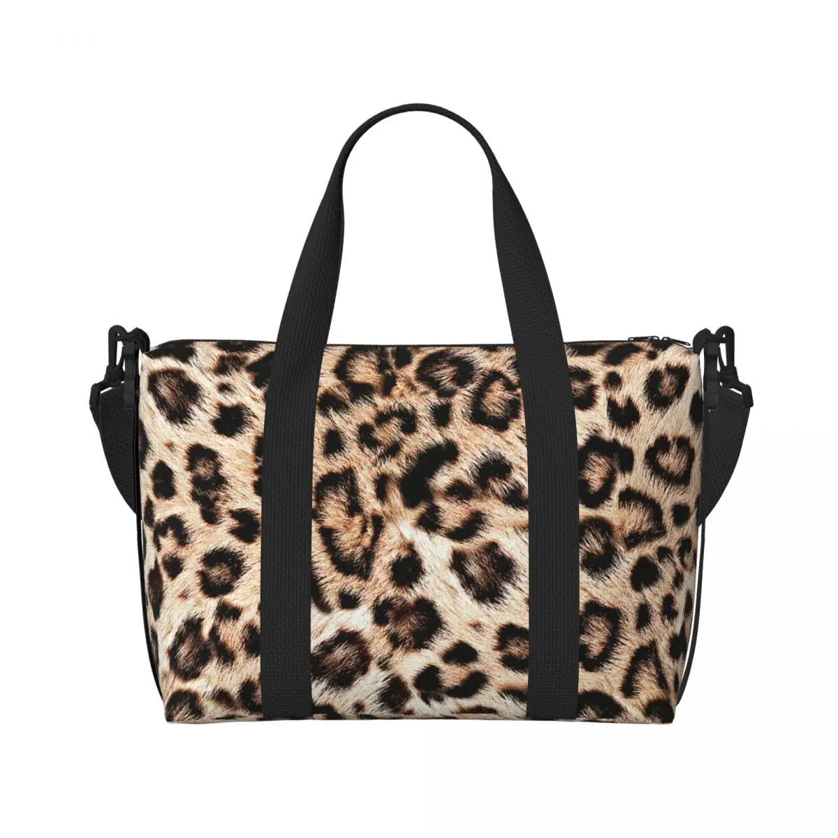 Custom Leopard Print Beach Tote Bag Women Extra Large Gym Carry On Animal Skin Travel Shopping Bags