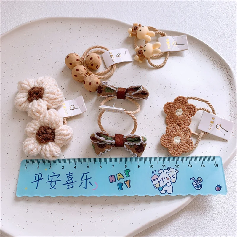 Cute Cartoon Flower Bow Children Small Scrunchie Baby Girl Kid Elastic Hair Rubber Band Accessories Tie Hair Ring Rope Headdress