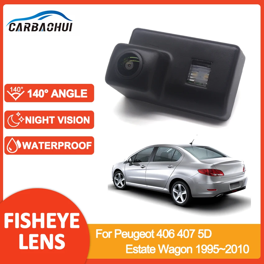 HD 1080P Fisheye Car License Plate Light Rear View Camera For Peugeot 406 407 5D Estate Wagon 1995~2009 2010