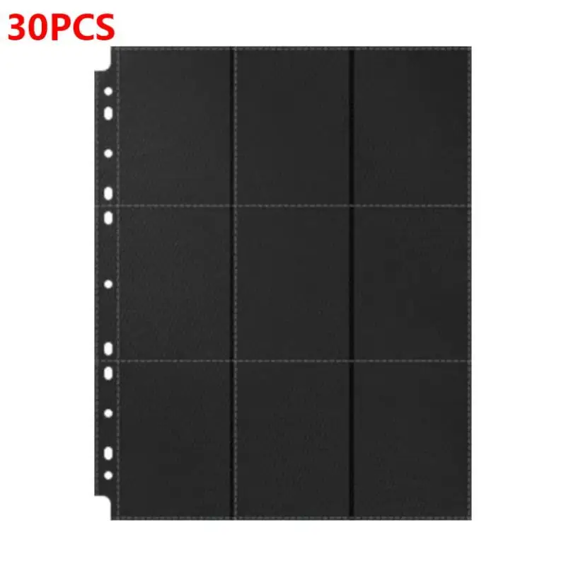30Pcs Black 9-Pocket Trading Card Binder Pages Storage Wallet - Double-Sided Side-Loading Pockets For Game Cards