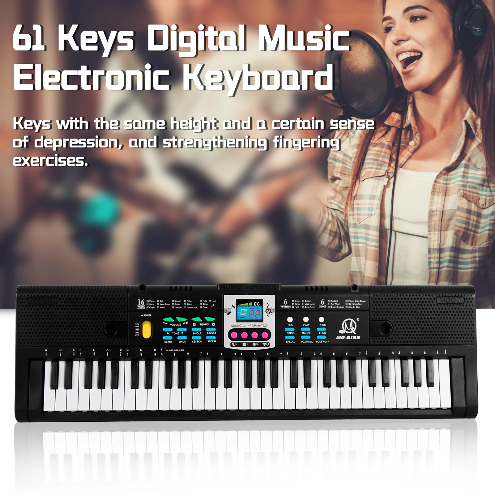 61 Keys Digital Music Electronic Keyboard Kids Electric Piano for Piano Student with Microphone Function Musical Instrument