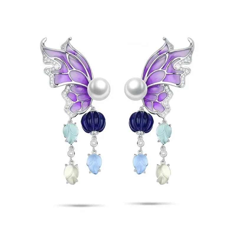 ZOCA New Design Jewelry Drop Earrings For Women 925 sterling Silver Purple Tassels Butterfly Cubic Zirconia Fine Jewelry