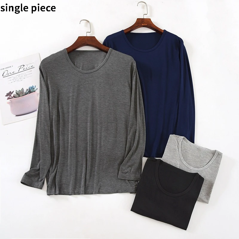 Modal Men's Spring and Autumn Homewear Tops Pajamas Long Sleeved T-Shirt Sautumn Clothes Sweatshirts Round Neck Sleepwear