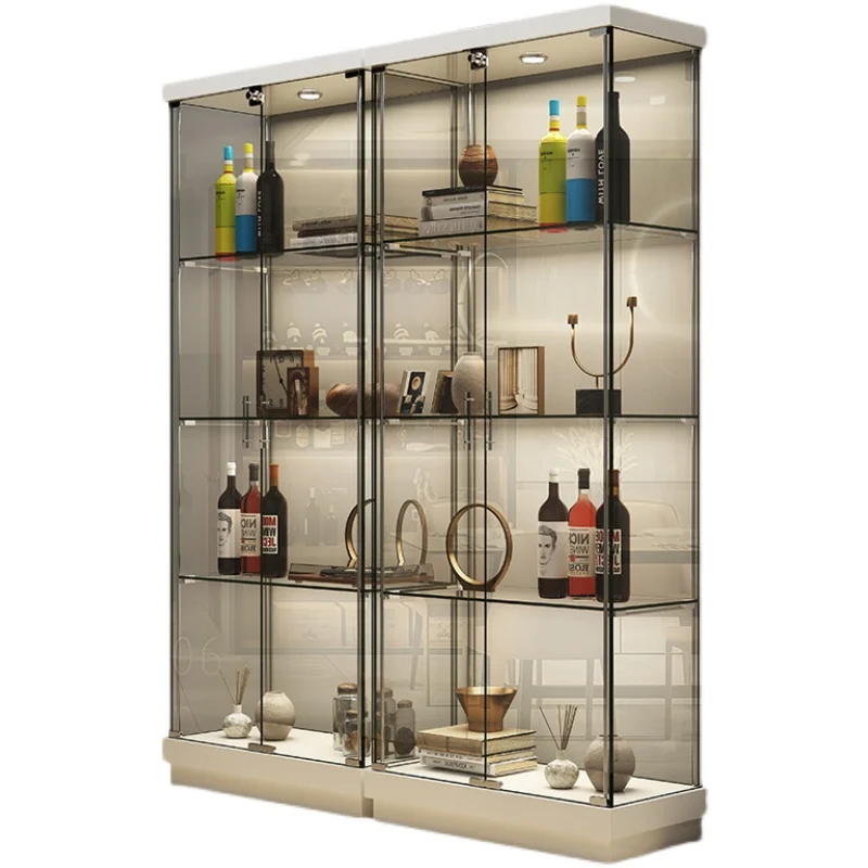 Tempered glass wine cabinet in living room, modern and minimalist home, wall mounted dining cabinet, display cabinet in