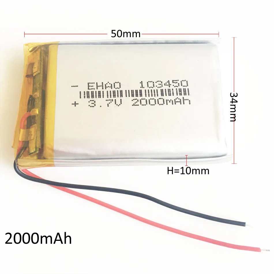 10 PCS 3.7V 2000MAh 103450แบตเตอรี่ลิเธียมโพลิเมอร์ Li-Po แบตเตอรี่แบบชาร์จไฟได้สำหรับ GPS PSP DVD แล็ปท็อปแท็บเล็ต PC แบตสำรองกล้อง PAD MID