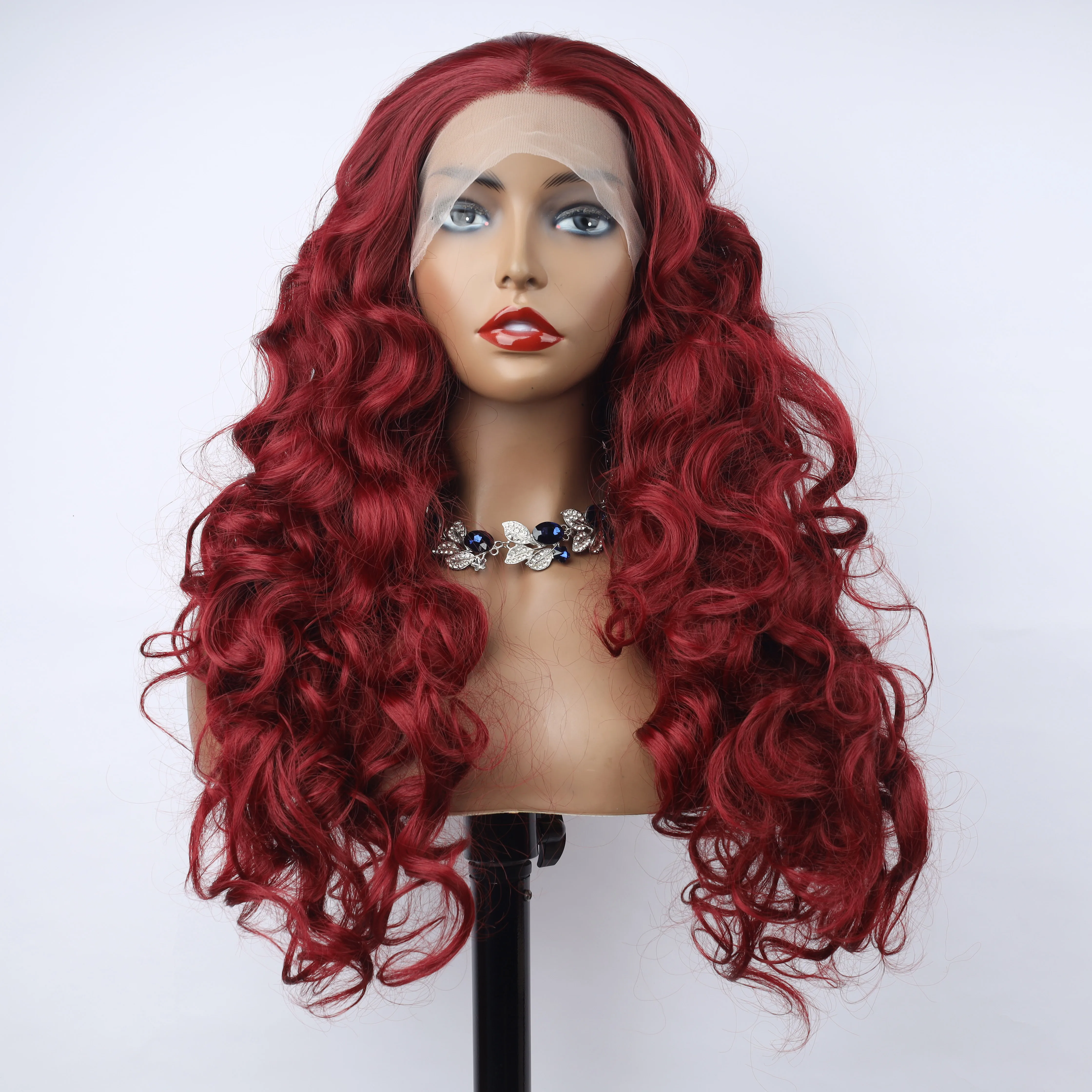 

oley Fashion Curly Wig Synthetic Lace Front Wigs Red Female Lace Wig 13X3 For Black Women Cosplay Hair Daily Use