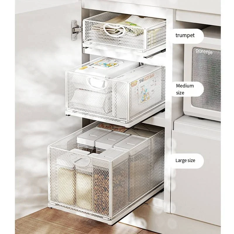 Household Kitchen Accessories Pull Folding Storage Basket Seasoning Bottle Rack Cabinet Drawer Type Storage Basket Debris Amazon