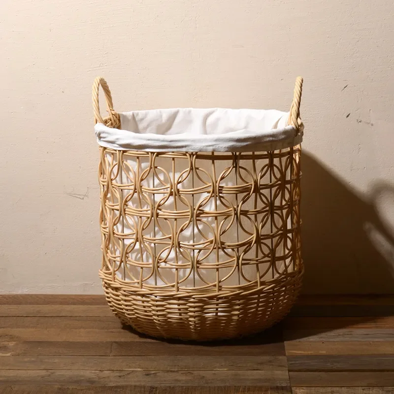For Imitation Rattan Storage Basket Large Capacity Waterproof Laundry Hamper Portable Dirty Clothes Sorting Bin for Home