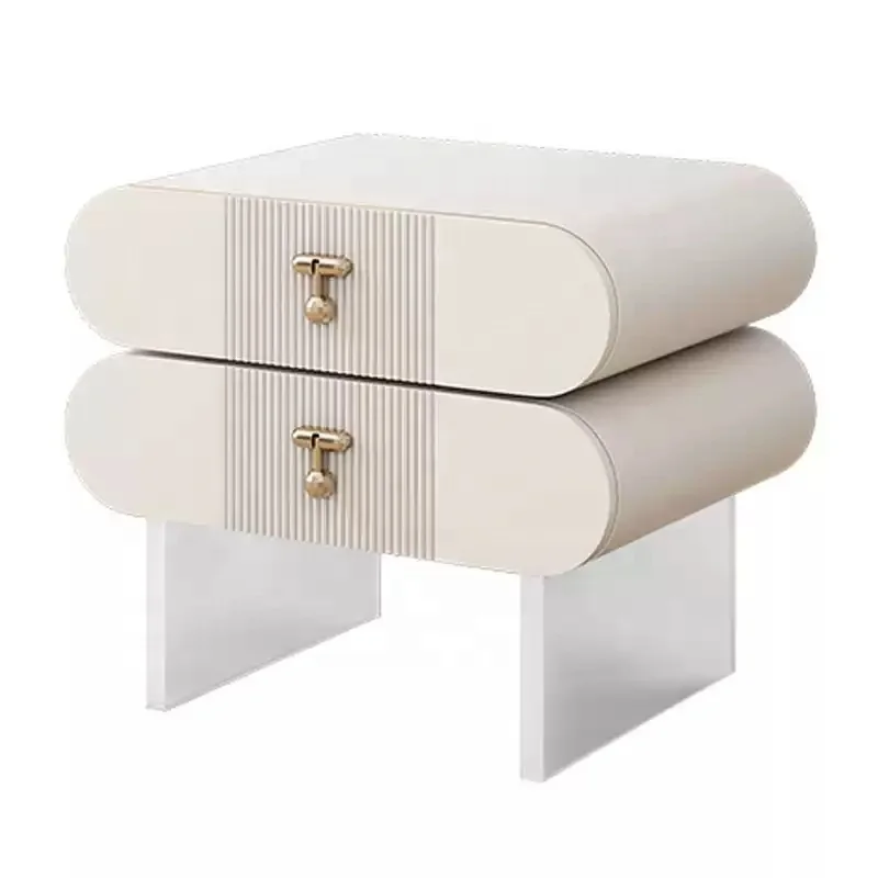 

Popular Bedroom Set Cream White Bedside Table Acrylic Rotary Bedside Table