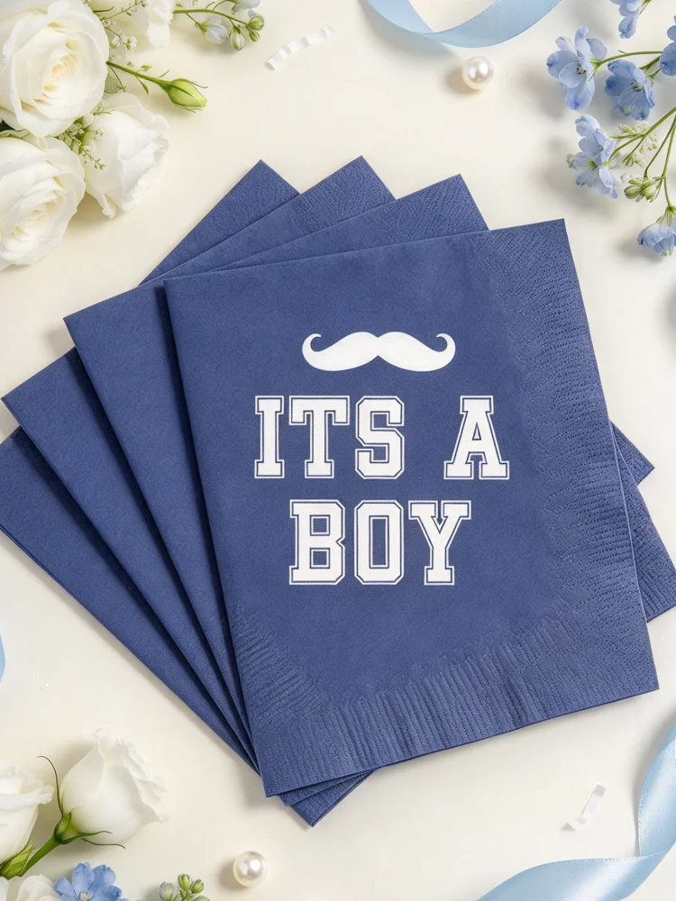 Custom It's A Boy Gender Reveal Cocktail Napkin Favors, Personalized 2ply Paper Beverage Napkins, Baby Shower Guest Table Napkin