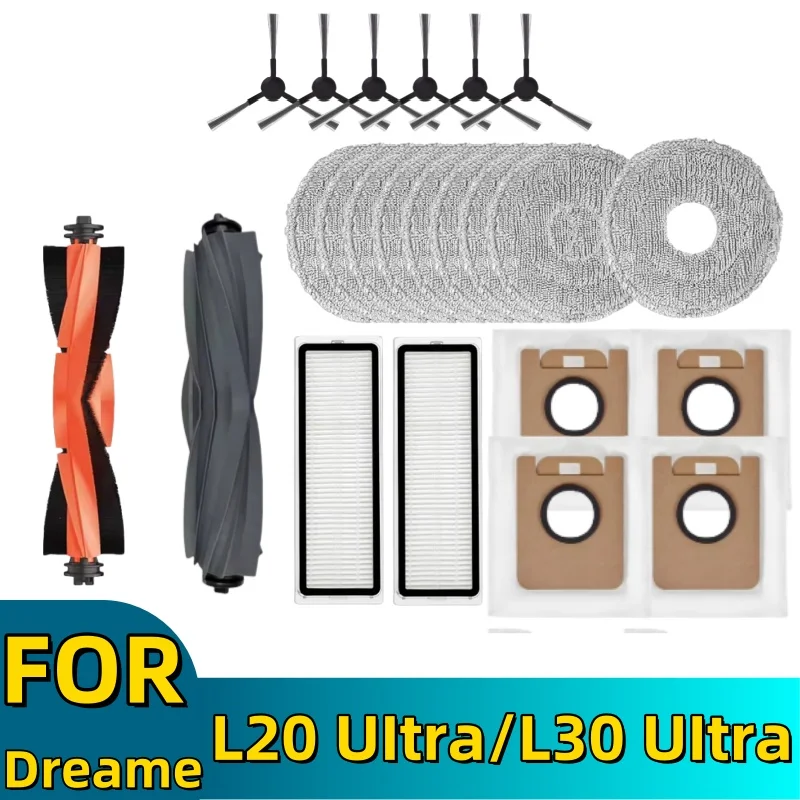 

Dreame L20 Ultra Robot Vacuum Spare Parts Dreame L30 Ultra Rubber Main Side Brush Mop Cloth HEPA Filter Dust Bag Accessories