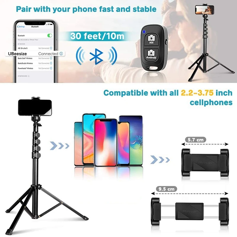 Selfie Stick Tripod Camera & Mobile Phone Tripod Stand With Bluetooth Remote Control And Universal Tripod Head Holder