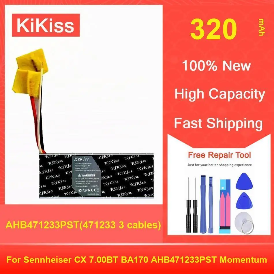 

Kikiss Battery 320Mah AHB471233PST(471233 3 Cables) For Sennheiser CX 7.00BT BA170 AHB471233PST Momentum