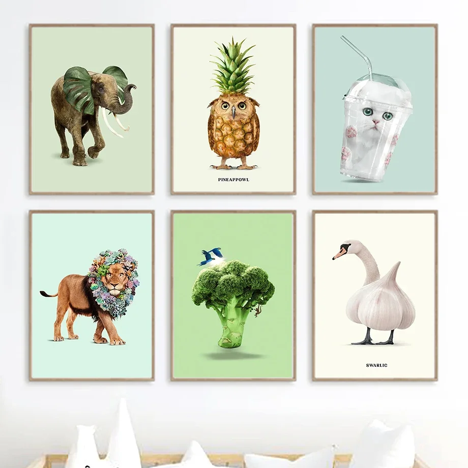Flor León búho Monstera elefante bohemio tucán cuadro sobre lienzo para pared carteles nórdicos e impresiones cuadros de pared decoración de habitación de niños