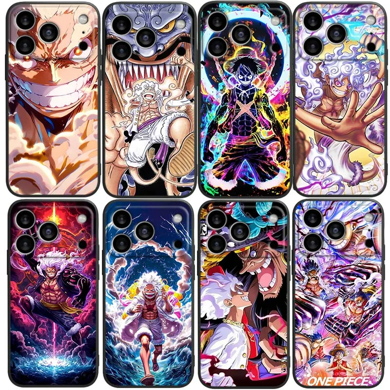

One Piece Colorful Luffy Anime For Apple iPhone 17 16 16E 15 14 13 12 11 Pro Max Plus Black Soft Silicone Phone Case
