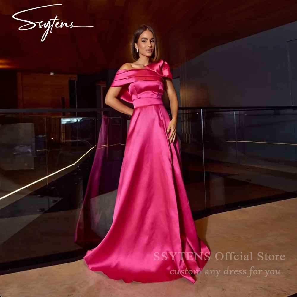 SSYTENS ピンクサテン A ラインイブニングドレスオフショルダーセレブフォーマルガウン女性エレガントなウエディングドレスパーティードレスカスタマイズ