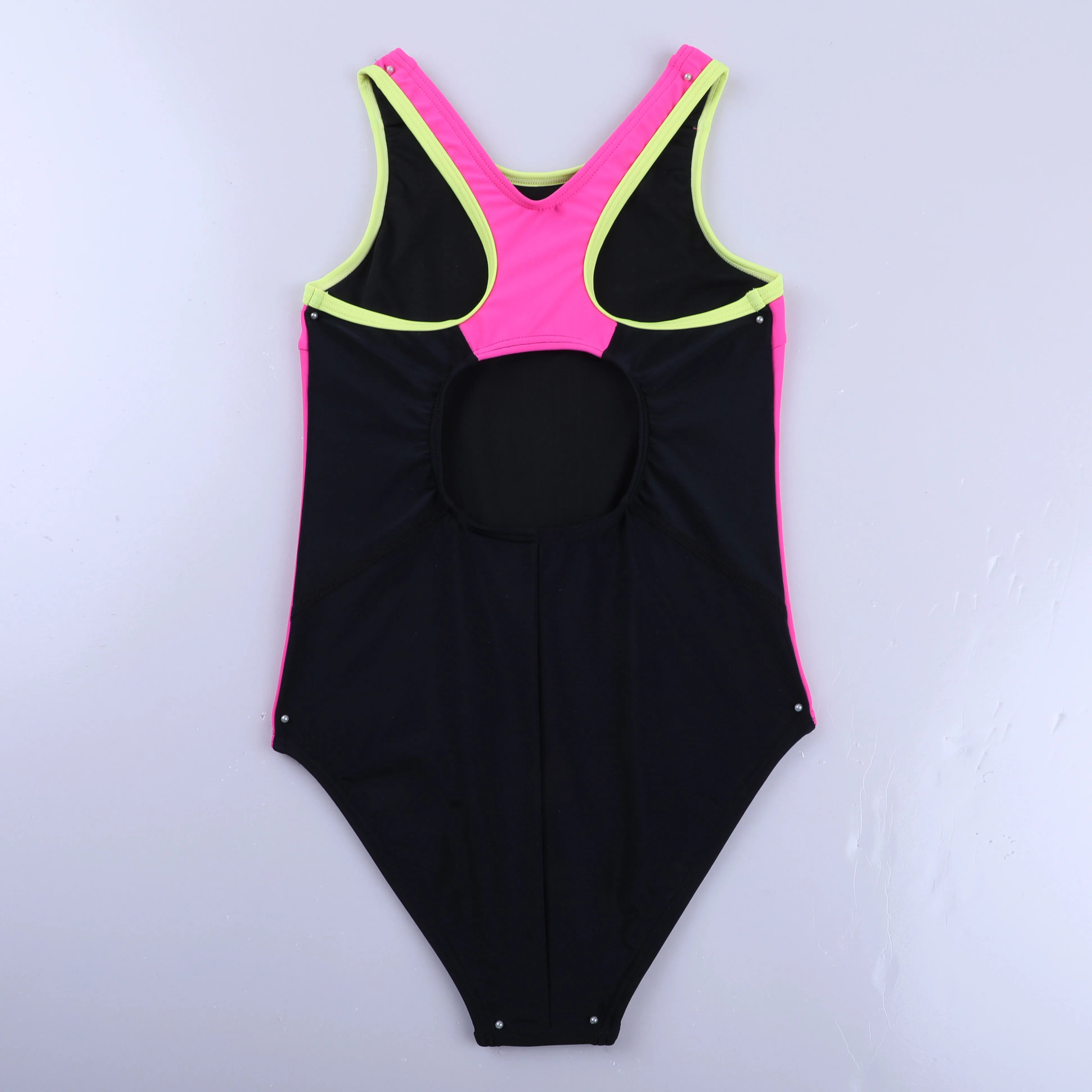 Anfilia Maiô de uma peça para meninas, gola redonda, alta elasticidade, racerback e buraco de fechadura, corte de perna modesto com roupa de banho acolchoada removível