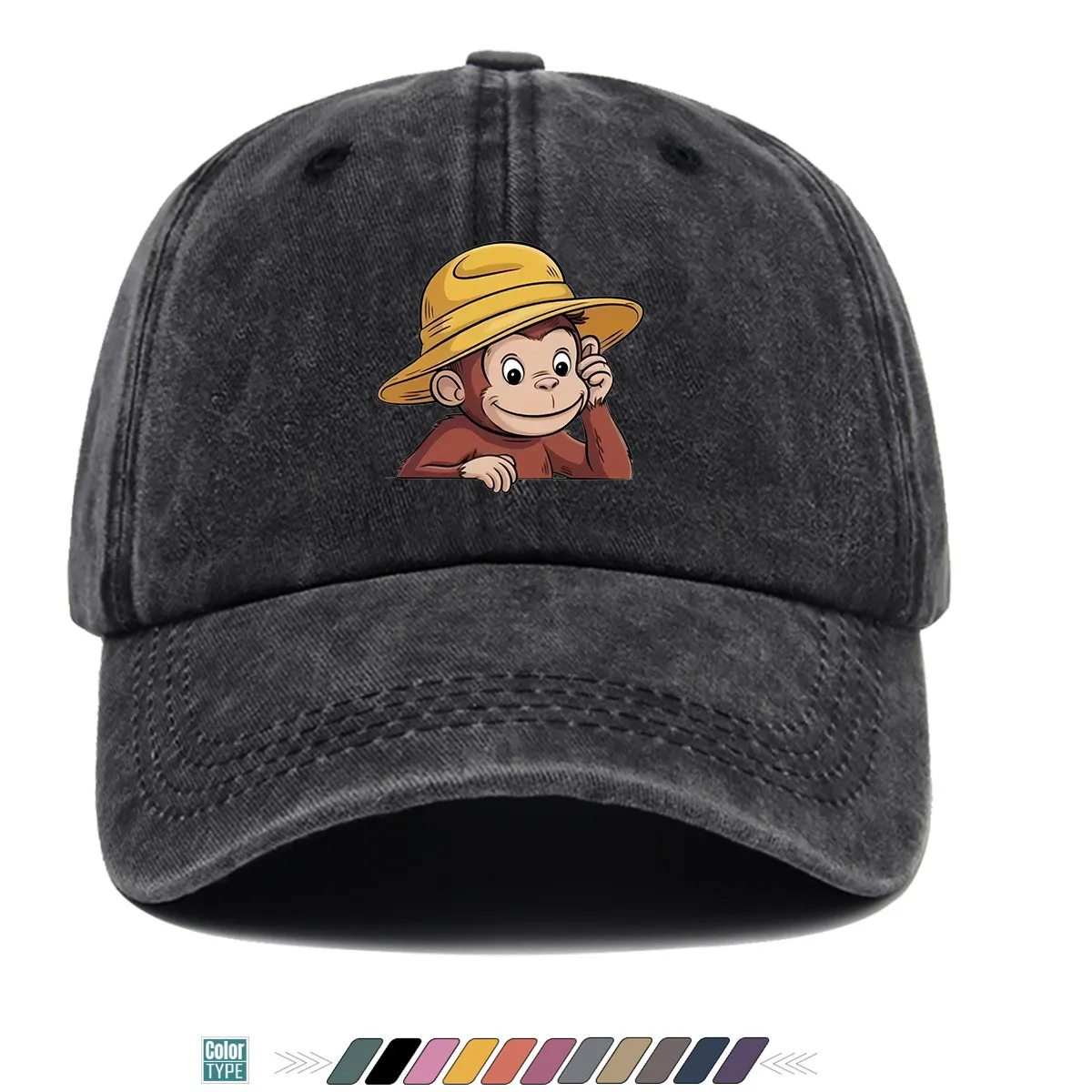 1pc Cartoon Monkey Printed Baseball Cap with Yellow Straw Hat Cute Playful Sun Hat Fashionable Casual Aesthetic Unisex