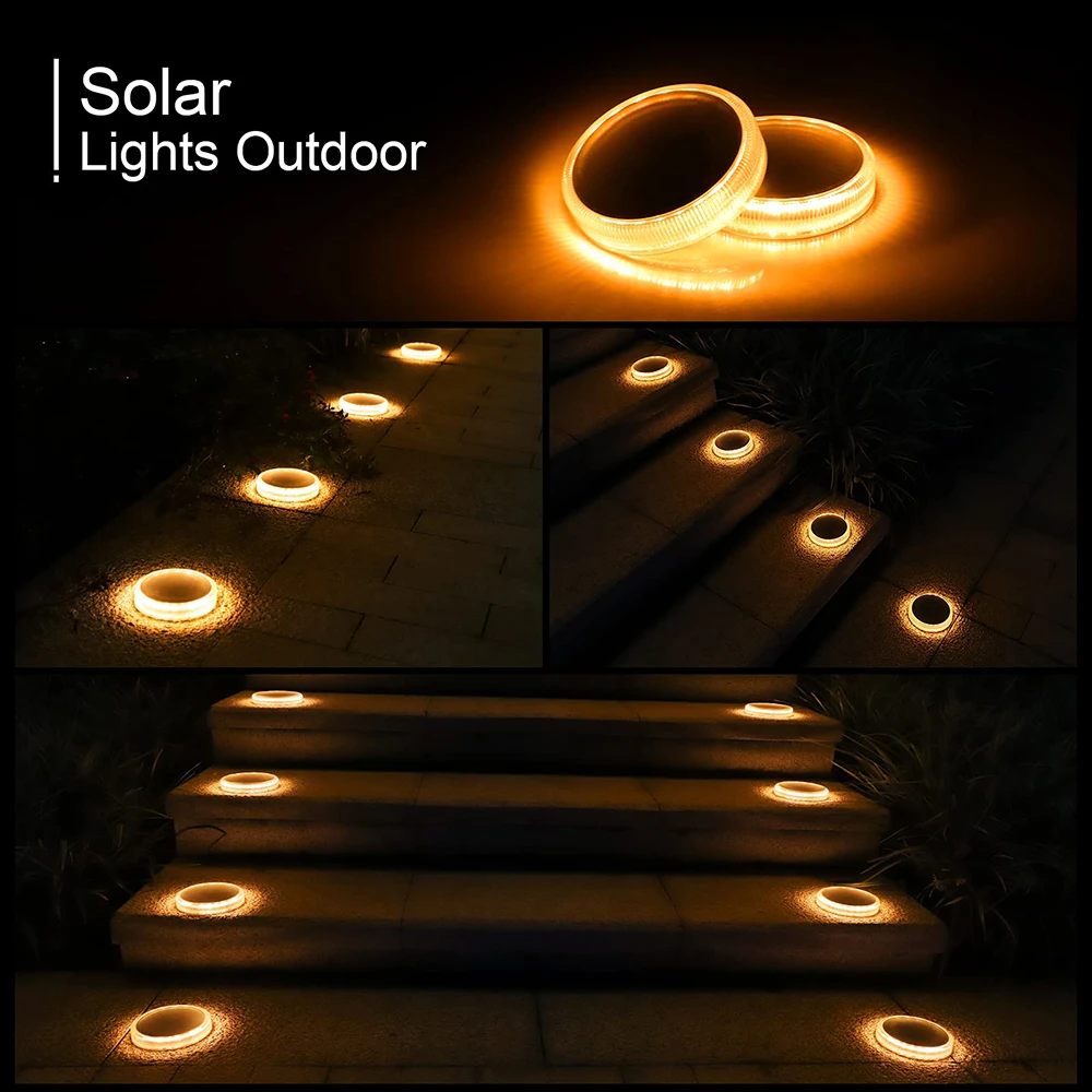 Solar Garden Light 700mAh Underground Lamp 50LM Warm White 360° Glow Pressure Resistant Fixture for Patio Walkway Pool Dock Yard