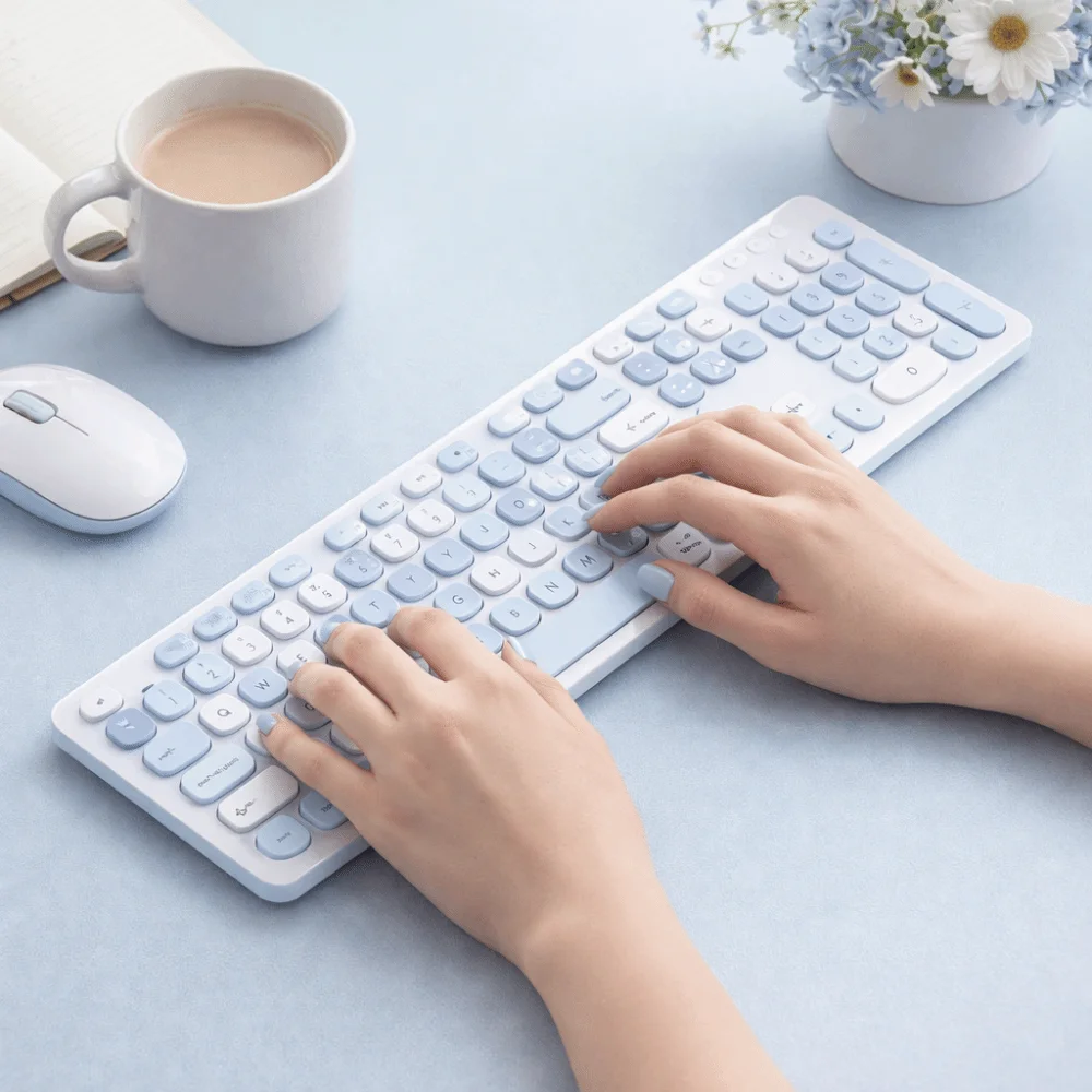 Mixed Color Keycaps USB Wireless Keyboard Thin Design 104 Keys Layout Wireless Connection Keyboard 2.4GHz Connection