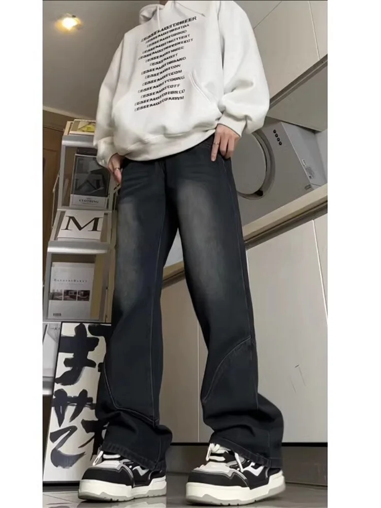 

American Sle Men's Spring Autumn High Street Waed Jeans Hip Hop Drape Slim Straight Leggings Youth Wear Long Pants