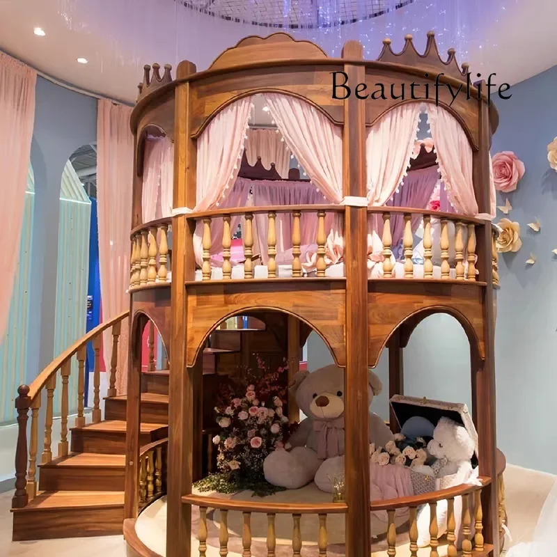 BJ Normal Double Decker Kids Beds Decoration Safety Modern Slide Castle Kids Bed Princess Playpen Cama Infantil Furniture Home
