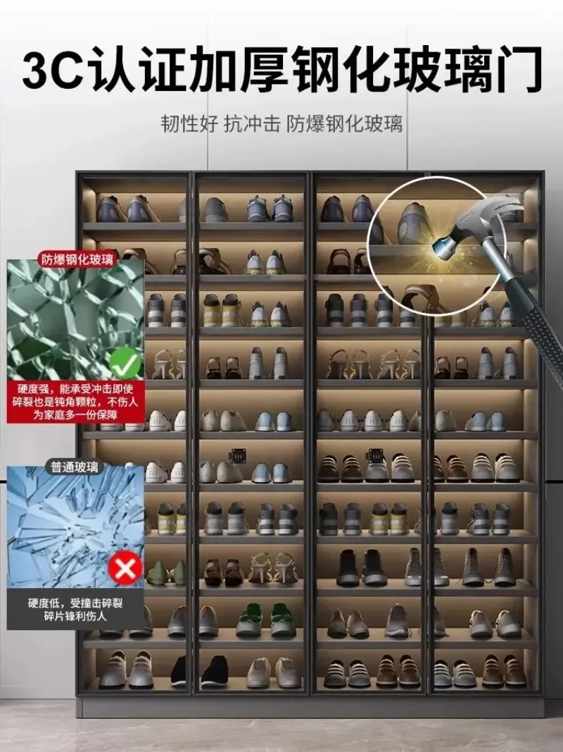 Glass shoe cabinet, storage cabinet, large-capacity layered dust-proof shoe rack, entrance cabinet, integrated wall locker