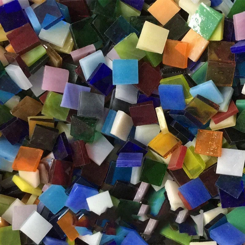 80g/2.82oz(110pcs) 1cm Square Colored Glass Mirror Mosaic Tiles Art Glass Crafts Materials DIY Bulk Mica Decoration