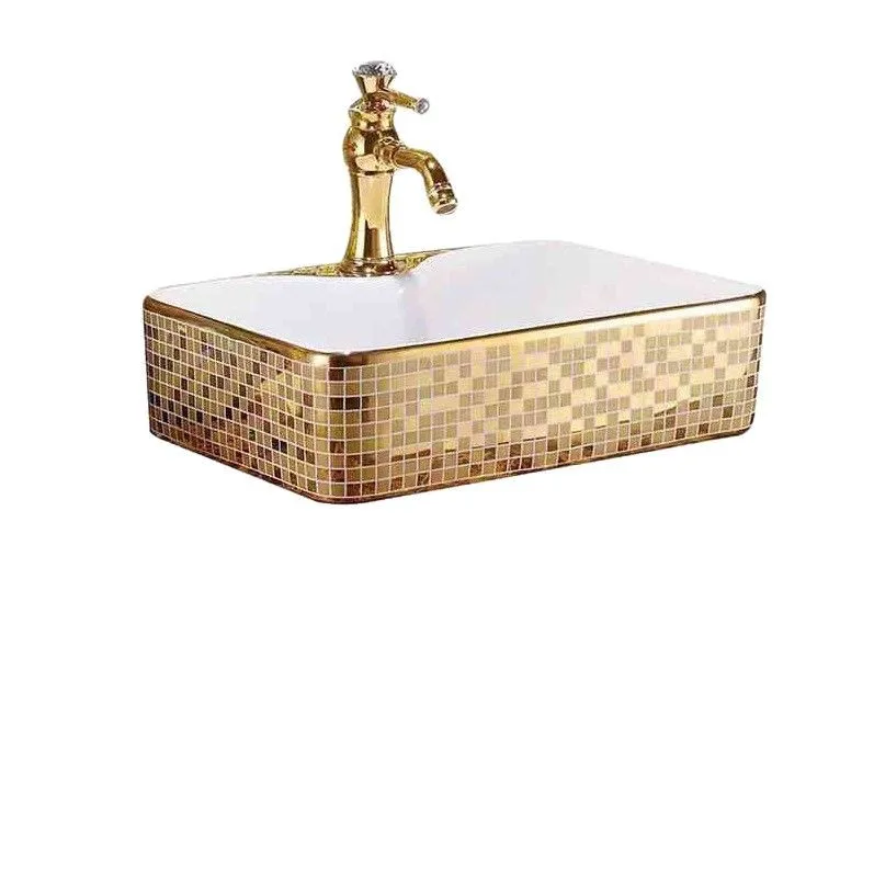 Yjq color gold table basin bathroom light luxury ceramic integrated hand wash basin hotel table washbasin
