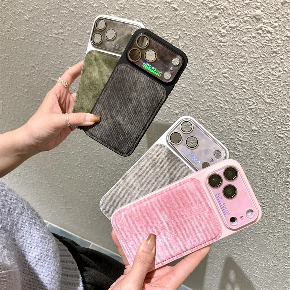 

Ins Stylish Glass Water-Dyed Denim Jeans Fabric Phone Case for iPhone 17 Pro Max Cool Electroplated Cover for iPhone 16 15 14