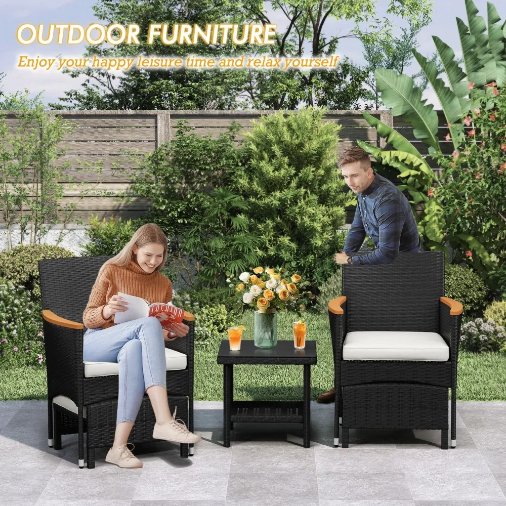 5 PCS Patio Furniture Set with Table & Ottoman Furniture Patio Set Bistro Wicker Patio Set (5PC - 2 Chair + 2 Ottoman + 1 Table)