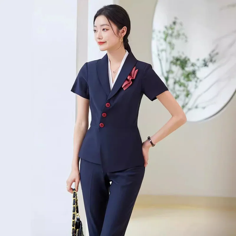 Spring and Summer Business Suit Women's Fashion Temperament Goddess Style Business Suit Hotel Receptionist Uniform Sales Office