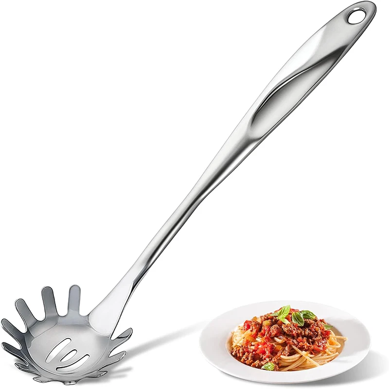 Stainless Steel Spaghetti Spoon 13 Inch Long Handle Pasta Spoon Pasta Fork Noodle Spaghetti Grab Spoon Kitchen Cooking Tools